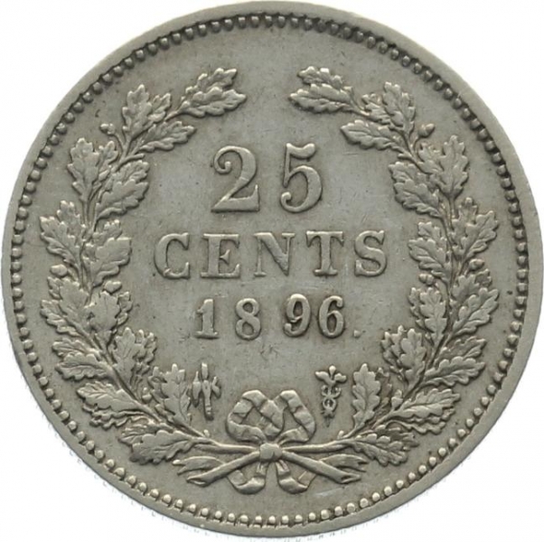 Niederlande 25 Cents 1896 - Wilhelmina I. - Langhaar